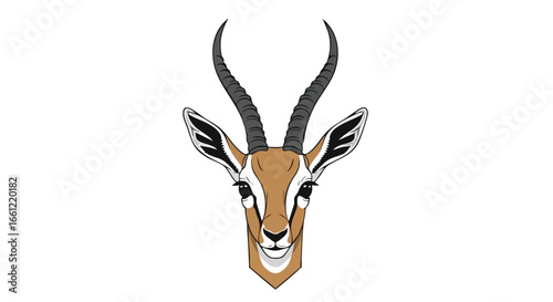 Front view of a stylized gazelle head with prominent horns and ears, depicted in a clean, graphic logo style.