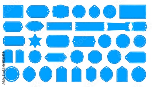 Collection of 36 Blue Blank Tags and Labels
