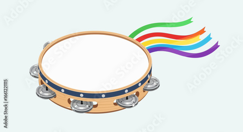 Charming tambourine with rainbow ribbons, musical instrument delight