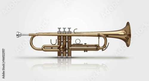 Classical Trumpet Illustration on Seamless Backdrop with Reflection Effect