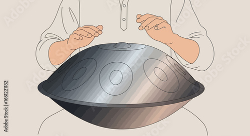 Delicate handpan touch artwork illustration bringing melodic vibrations