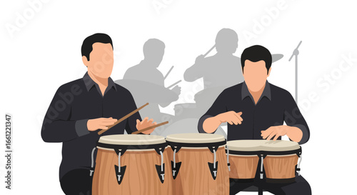 Dynamic Musicians Performing on Drums and Percussion in a Vibrant Band Setting