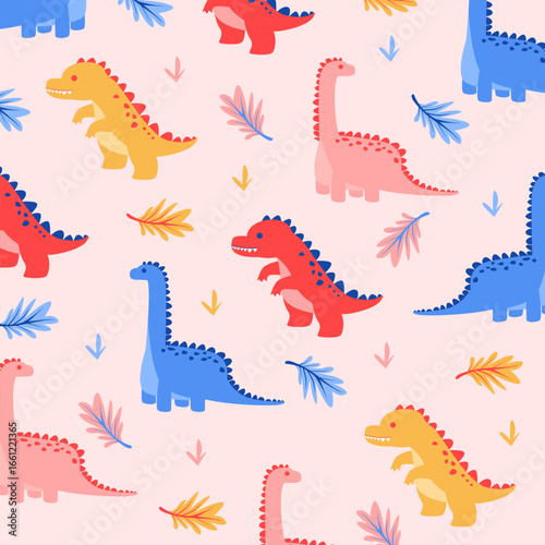 cute cartoon vector seamless pattern design dinosaur fullprint fabric for kids apparel