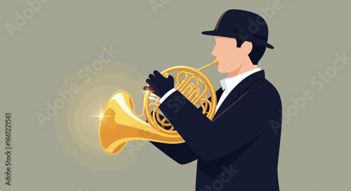Elegant Musician Playing French Horn in Vector Art Illustration Design