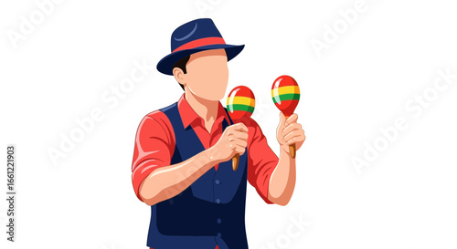 Energetic faceless musician creating rhythmic melodies with maracas vibrant