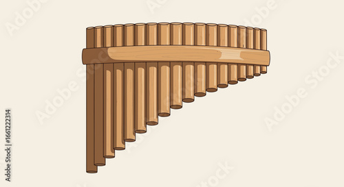 Illustration of a Wooden Pan Flute on a Clean Background with Subtle Shadows
