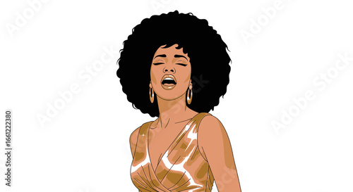 Illustration of elegant woman with retro afro hairstyle singing expressively