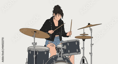 Passionate musician performing drum solo with energy and stylish look