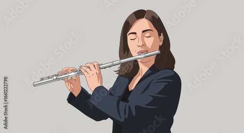 Serene Flutist Lost in Melodic Reverie with Eyes Closed in Harmony