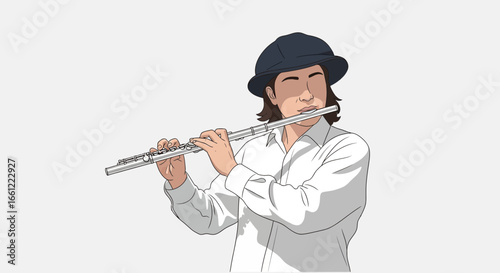 Stylish musician illustration with a flute ready for creating melody