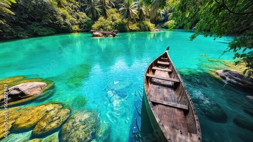 Fototapeta Naklejka Na Ścianę i Meble -  River wooden canoe