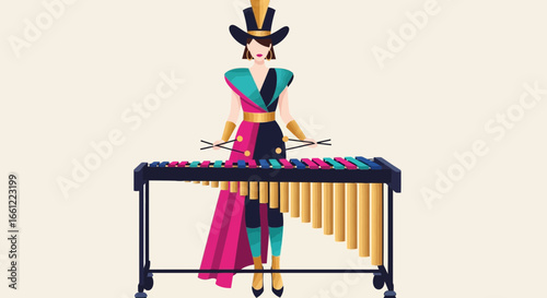 A musician plays the marimba in an original modern design illustration