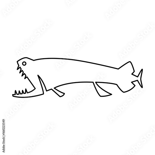 Malacosteus niger simple line illustration. Deep sea fish line icon illustration.