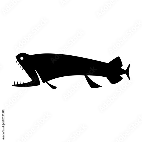 Malacosteus niger silhouette illustration. Deep sea fish silhouette.