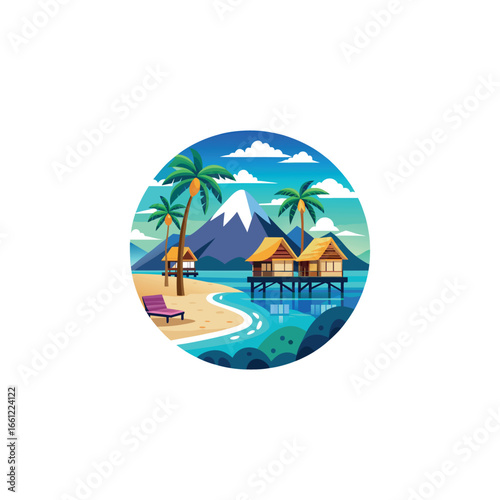 tropical beach resort illustration overwater bung 