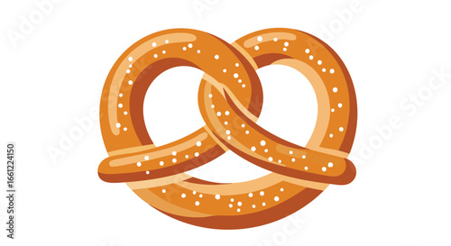A delicious golden-brown baked soft pretzel topped with coarse salt crystals, isolated on a white background.