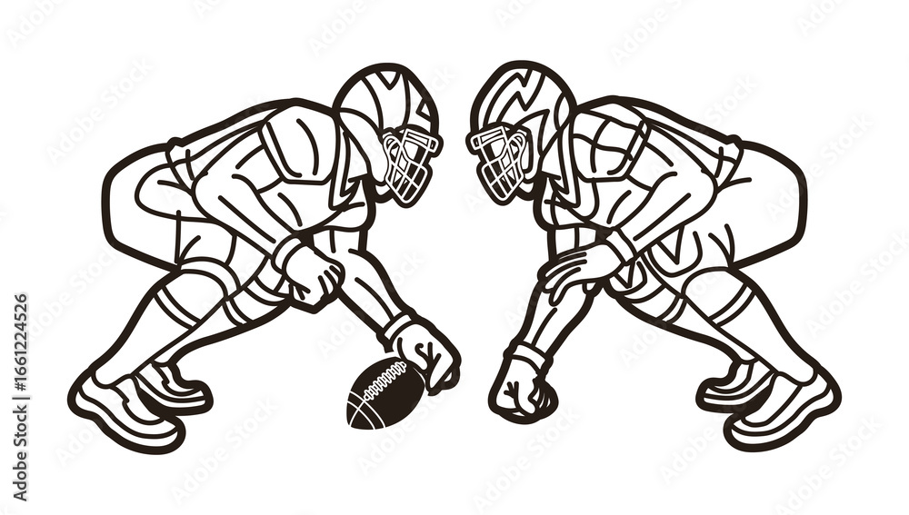 Fototapeta premium American Football Sport Players Action Outline Cartoon Graphic Vector
