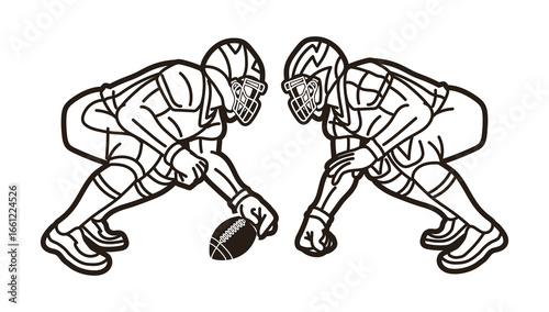 American Football Sport Players Action Outline Cartoon Graphic Vector