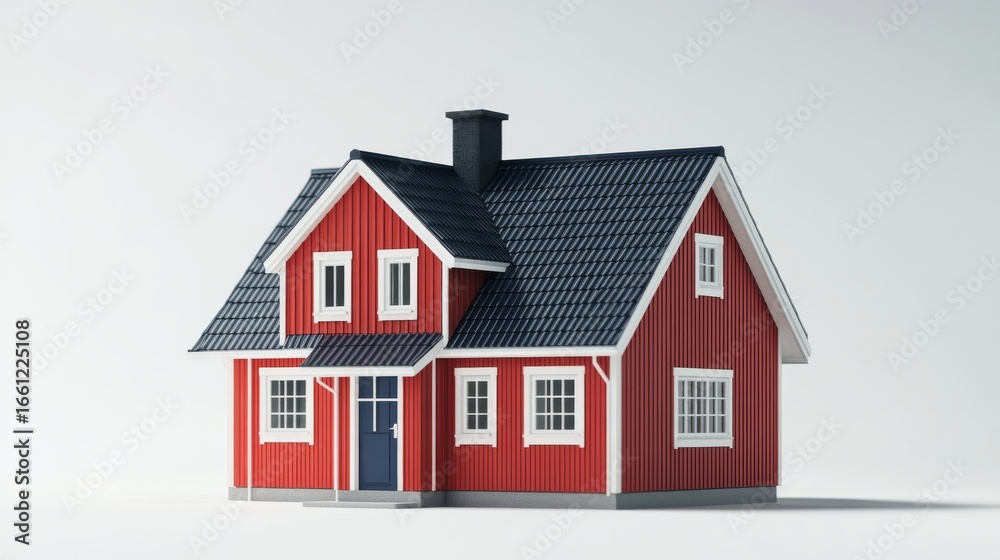 A charming little house that is red in color and features a porch is isolated on a white background as a cute cottage home concept in a 3d rendering A charming little house that is red in color and features a porch is isolated on a white background as a cute cottage home concept in a 3d rendering