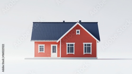 Adorable small crimson residence with a porch set against a white backdrop cute cottage home concept 3d rendering