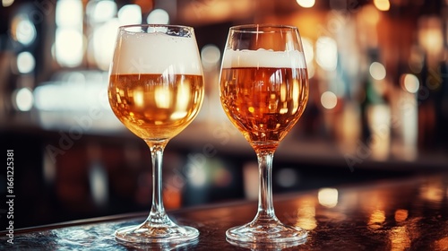 Refreshing Craft Beers Served in Elegant Glasses on a Bar Counter During a Li...