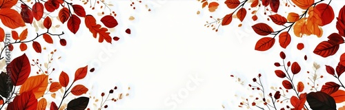 Colorful Autumn Leaves Frame a White Background Creating a Seasonal Atmospher...