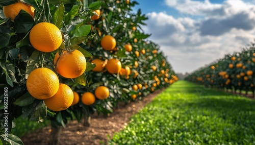 Vibrant Orange Trees Flourish in a Sunlit Grove During Harvest Season Near a ...