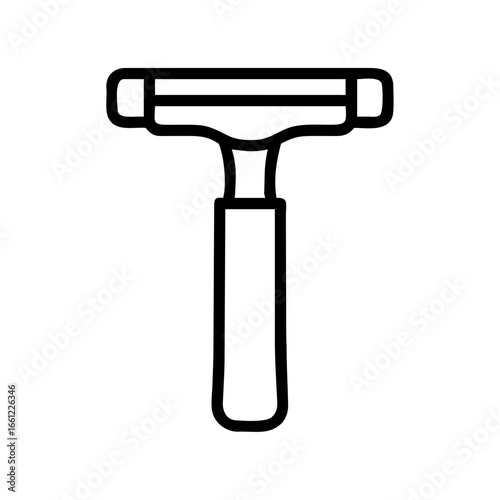 Minimalist black outline vector icon of a razor, symbolizing shaving, grooming, and personal care. Isolated on a transparent background