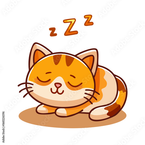 Colored vector icon of a dozing cat with Z letters, symbolizing sleep, rest, and relaxation. Isolated on a transparent background