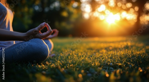 Meditation in a Peaceful Park at Sunset With a Serene Atmosphere and Calming ...