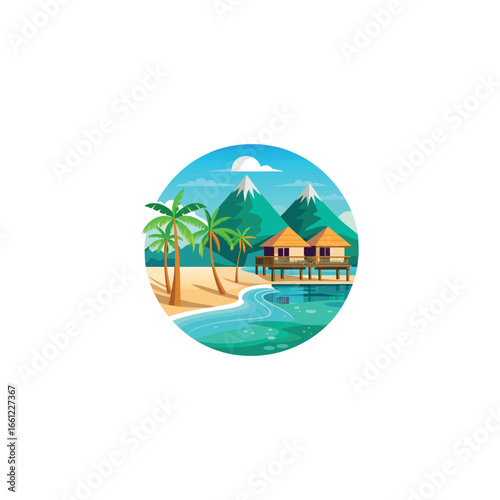 tropical beach resort illustration overwater bung 