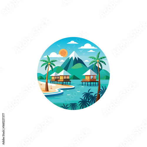 tropical beach resort illustration overwater bung 