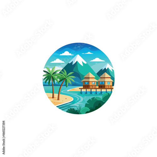 tropical beach resort illustration overwater bung 