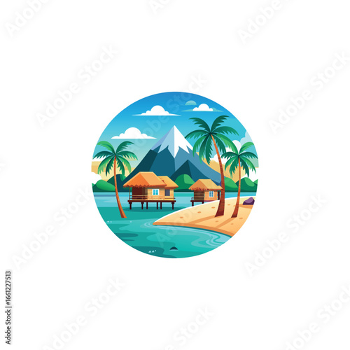 tropical beach resort illustration overwater bung 
