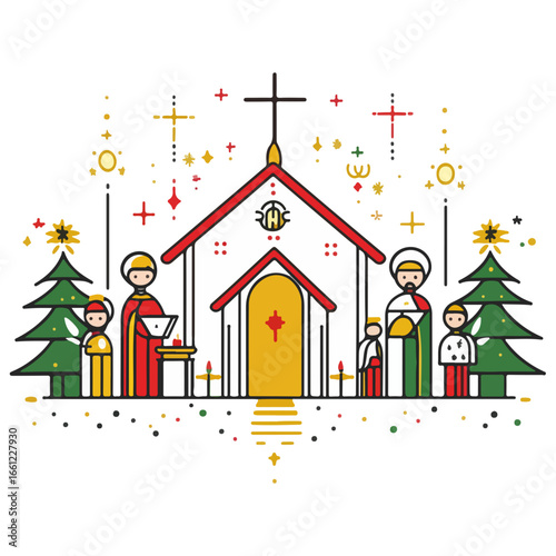 mass, christmas, festival, religion, vector, transparent background, church, winter, chapel, culture, faith, people, god, nativity, religious, season, celebration, xmas, december
