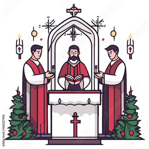 mass, christmas, festival, religion, vector, transparent background, church, winter, chapel, culture, faith, people, god, nativity, religious, season, celebration, xmas, december