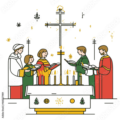 mass, christmas, festival, religion, vector, transparent background, church, winter, chapel, culture, faith, people, god, nativity, religious, season, celebration, xmas, december