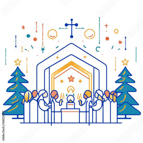 mass, christmas, festival, religion, vector, transparent background, church, winter, chapel, culture, faith, people, god, nativity, religious, season, celebration, xmas, december