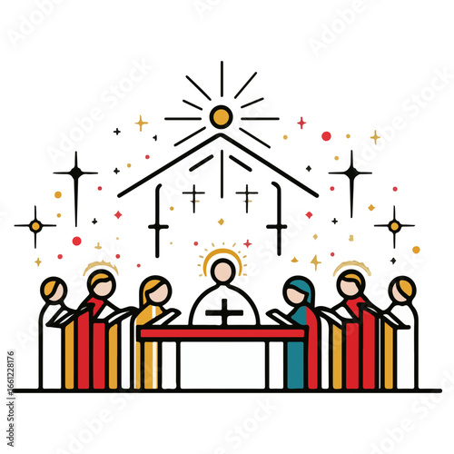 mass, christmas, festival, religion, vector, transparent background, church, winter, chapel, culture, faith, people, god, nativity, religious, season, celebration, xmas, december