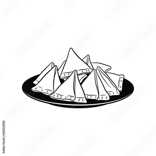 A plate of samosas isolated on white background, a popular indian snack made of fried pastry with savory filling, a delicious treat