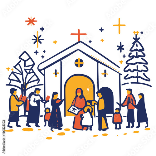 mass, christmas, festival, religion, vector, transparent background, church, winter, chapel, culture, faith, people, god, nativity, religious, season, celebration, xmas, december