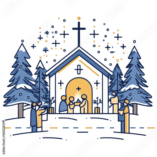 mass, christmas, festival, religion, vector, transparent background, church, winter, chapel, culture, faith, people, god, nativity, religious, season, celebration, xmas, december