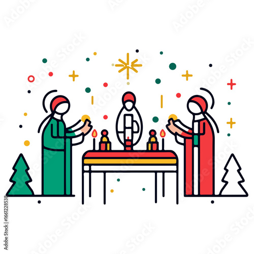 mass, christmas, festival, religion, vector, transparent background, church, winter, chapel, culture, faith, people, god, nativity, religious, season, celebration, xmas, december