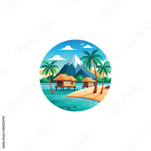 tropical beach resort illustration overwater bung 
