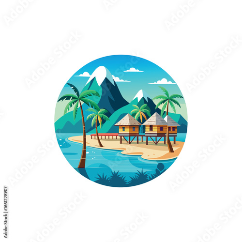 tropical beach resort illustration overwater bung 