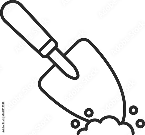 Trowel line icon clip art gardening hand tool for digging soil, planting, and yard work.
