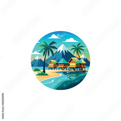 tropical beach resort illustration overwater bung 