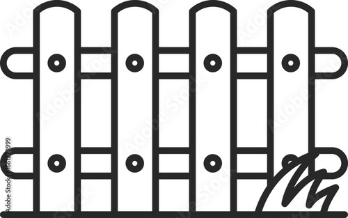 Garden fence line icon clip art with grass element for landscaping, yard decoration, and boundary design.