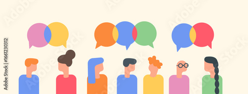 Diverse people exchanging opinion each other, a colorful illustration