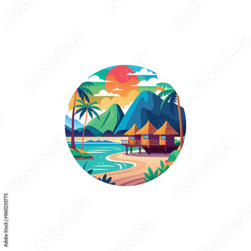 tropical beach resort illustration overwater bung 
